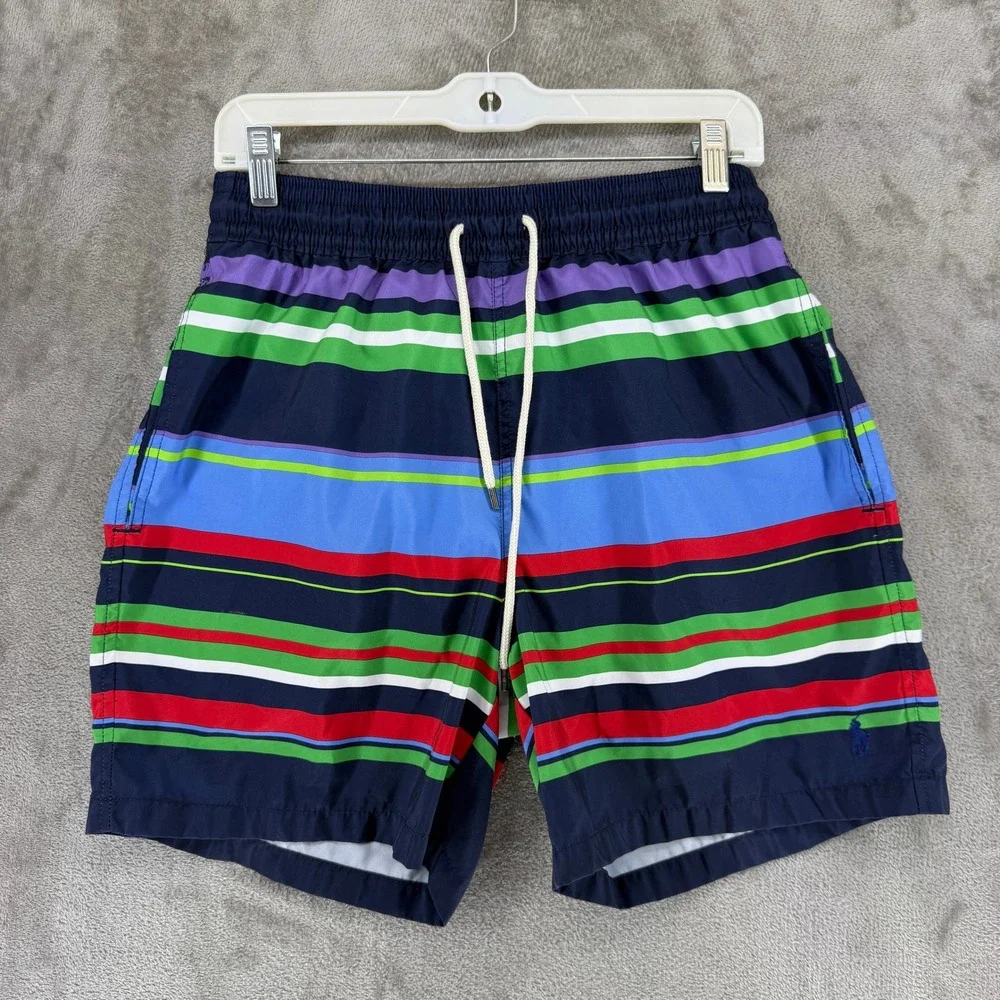 Polo Ralph Lauren Swim Trunks Mens M Striped Multicolor Pony Logo EUC